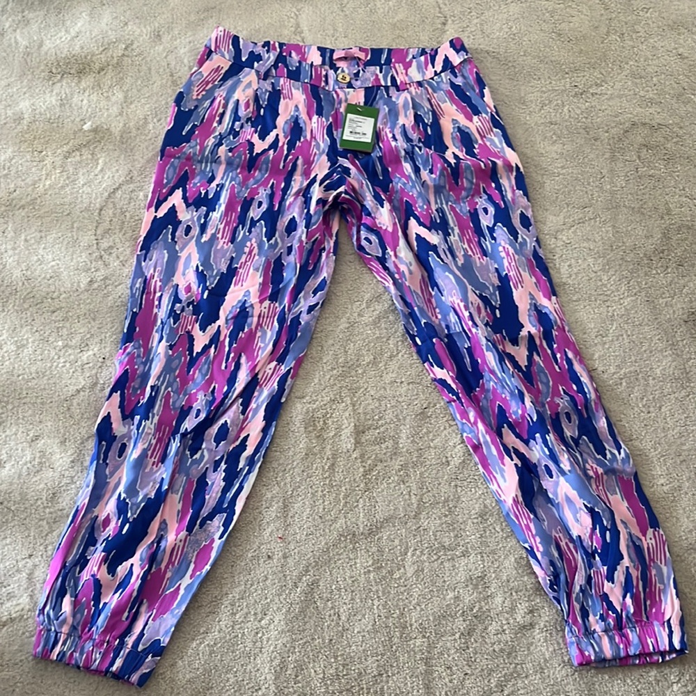 Lilly Pulitzer Saffron Jogger Pants, Size 2, Amethyst One Too Many